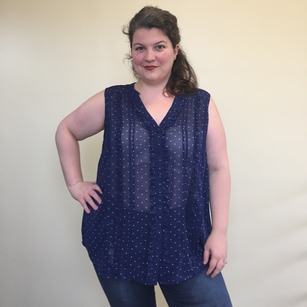 Torrid Polka Dot Ruffled Front Chiffon Tank Top